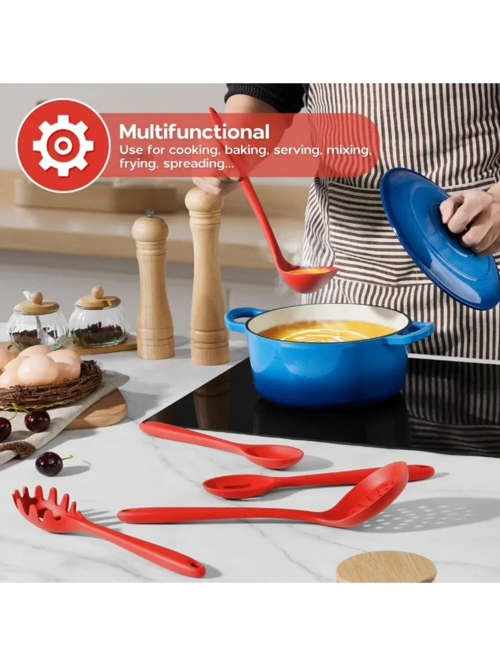 10-Piece Red Silicone Cooking Utensils Set | Non-Toxic, Heat-Resistant Kitchen